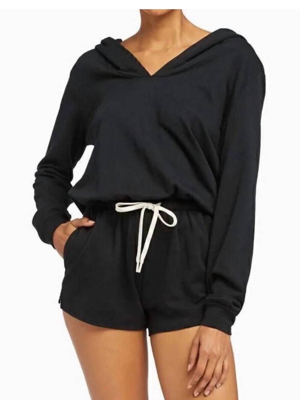 Vitamin A Emery Black Long Sleeve Fleece Hoodie Romper size S